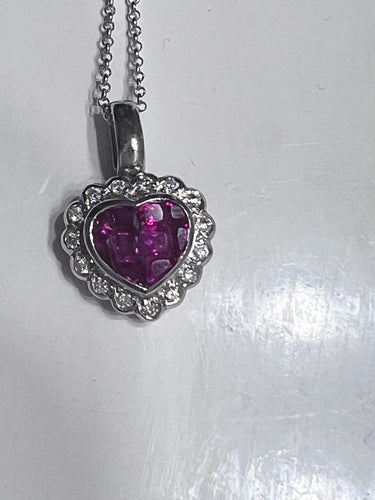 18k White Gold Ruby w/ Diamond Necklace